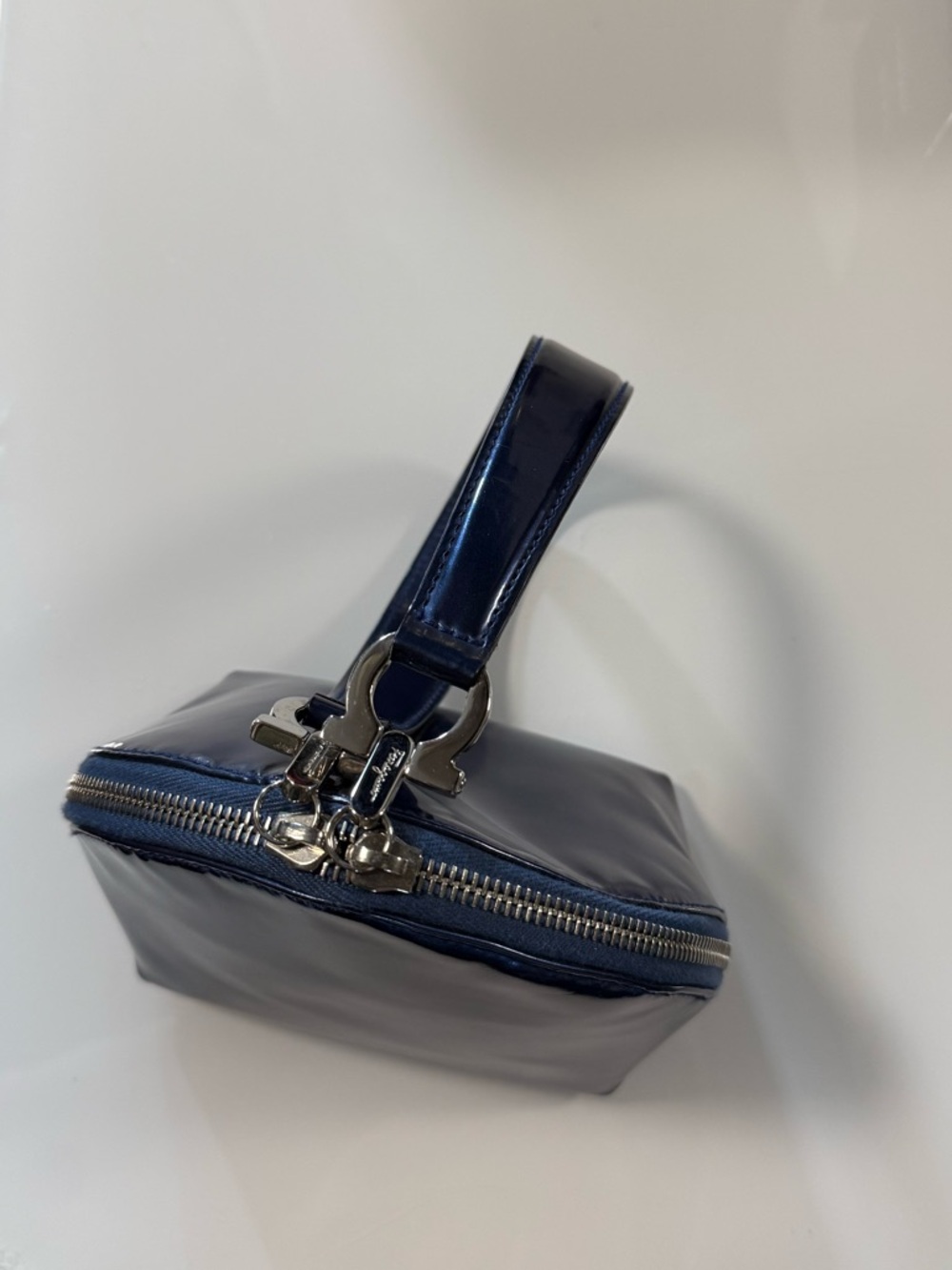 Salvatore Ferragamo Navy Leather Wristlet Clutch